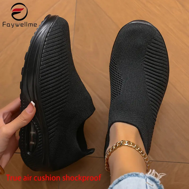Women'S Breathable Mesh Slip-On Sneakers With Air Cushion, Shock-Absorption Running Shoes, Fashion Casual Sports Shoes, Sock-Style Footwear